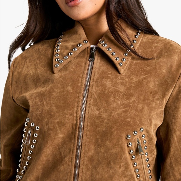 PETITE STUD DETAIL FAUX SUEDE JACKET - Picture 2 of 6